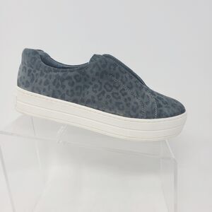 J Slides Laceless Slip On Comfort Shoes Sneakers 8M Gray Leather Leopard Print